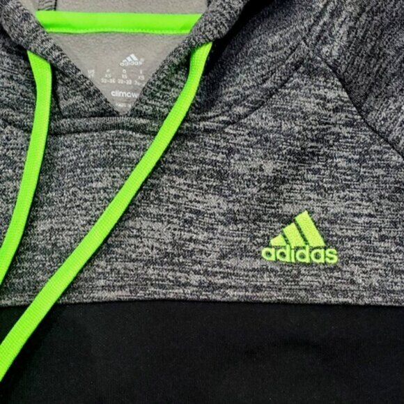 ADIDAS CLIMAWARM Black/Neon Green colour Block Fleece Hoodie- XS- NWOT - Picture 10 of 14